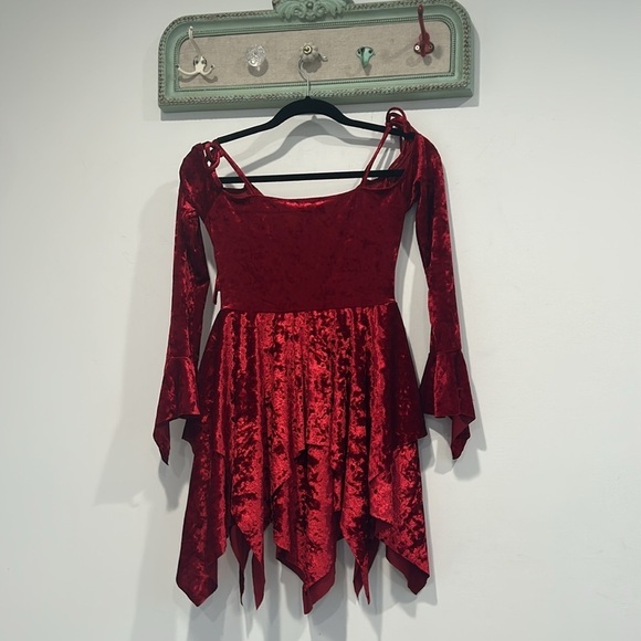 Current Mood Gothic Red Velvet Vamp Fairy Dress Mini women size small new w tag - Picture 6 of 6